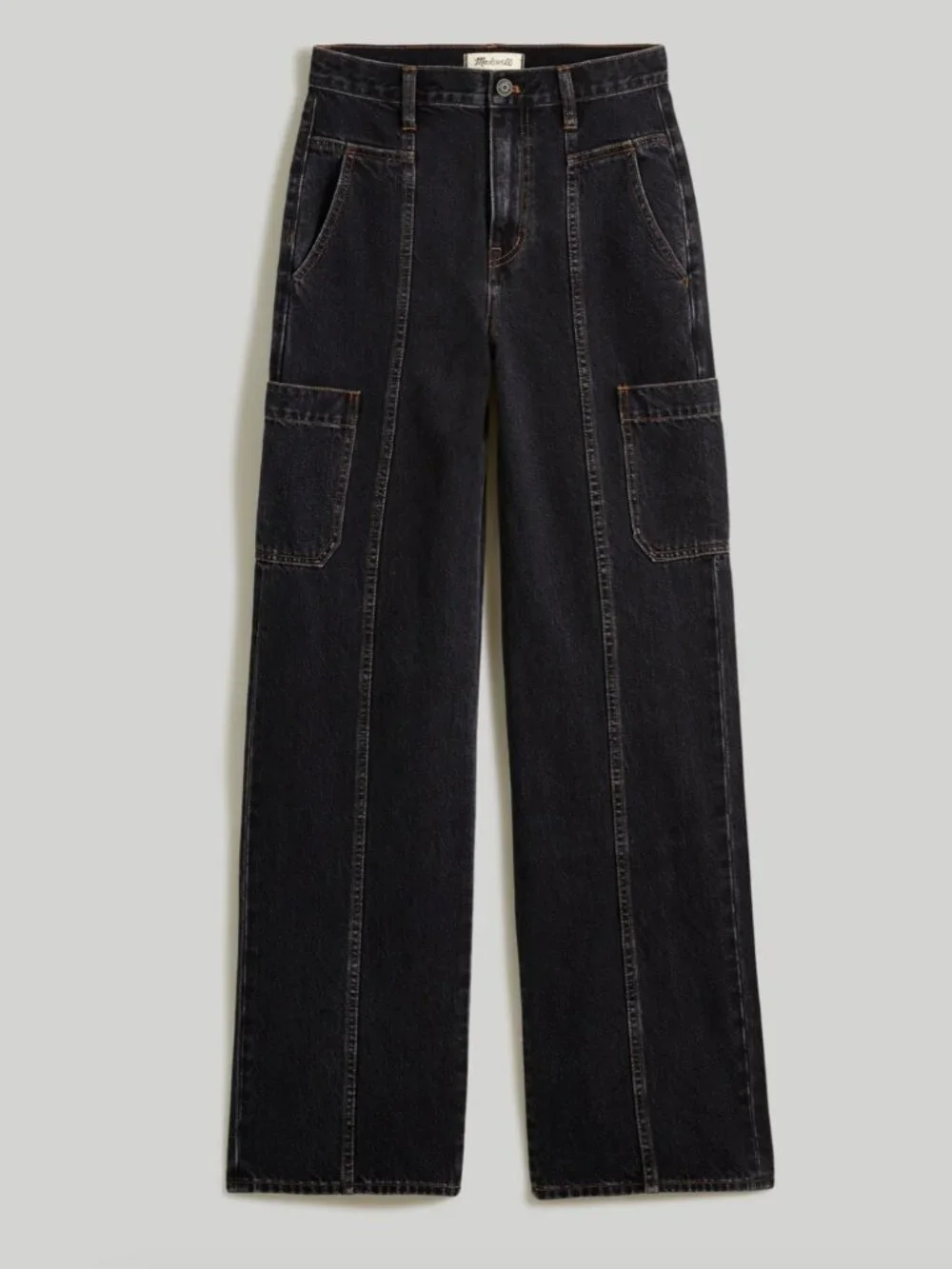 Madewell Baggy Straight Cargo Jeans Black Wash Size 28 - Picture 4 of 7